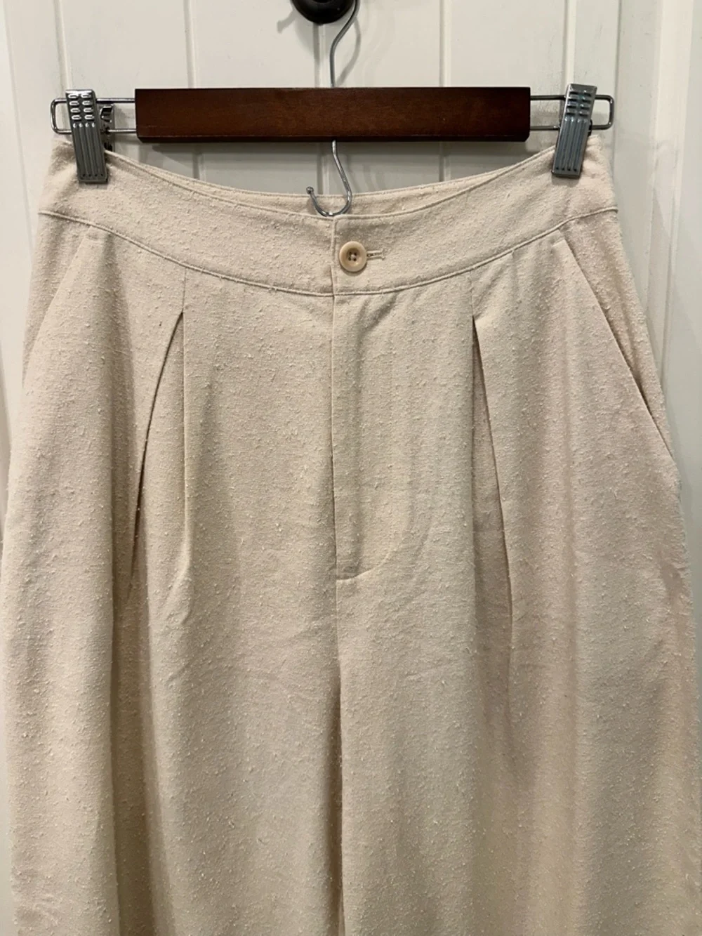 Jenni Kayne Textured Silk Relaxed Trouser Ivory High Rise Wide Leg Size 2